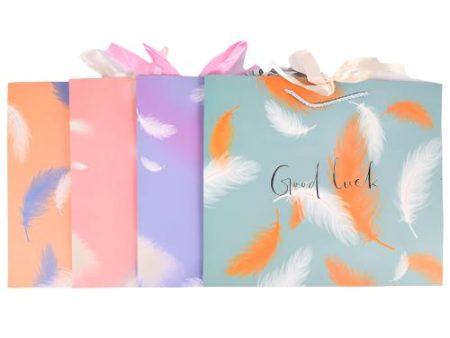 WHOLESALE GIFT BAG LARGE WIDE GOOD LUCK ASSORTED COLORS W  FEATHERS SOLD BY CASE Online now