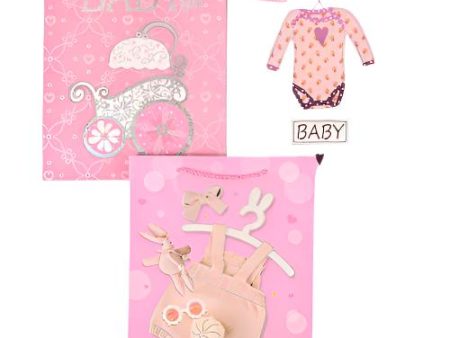 WHOLESALE GIFT BAG MEDIUM BABY SHOWER ASSORTED DESIGNS PINK SOLD BY CASE Online Hot Sale