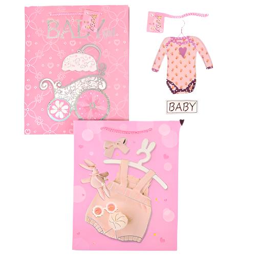 WHOLESALE GIFT BAG MEDIUM BABY SHOWER ASSORTED DESIGNS PINK SOLD BY CASE Online Hot Sale