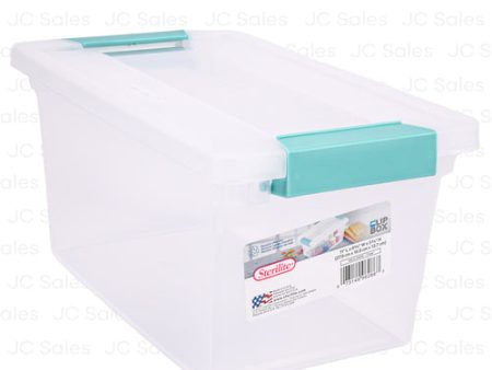 WHOLESALE STERILITE MEDIUM CLIP BOX CLEAR W  AQUA CHROME ACCENT SOLD BY CASE Online Hot Sale