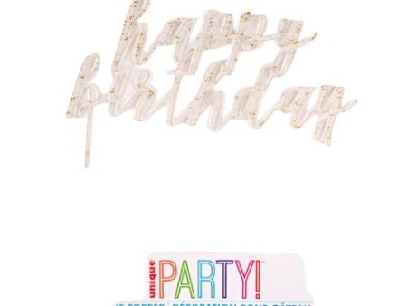 WHOLESALE UNIQUE ACRYCLIC HAPPY BIRTHDAY CAKE TOPPER CLEAR W  GOLD FLECKS SOLD BY CASE Hot on Sale