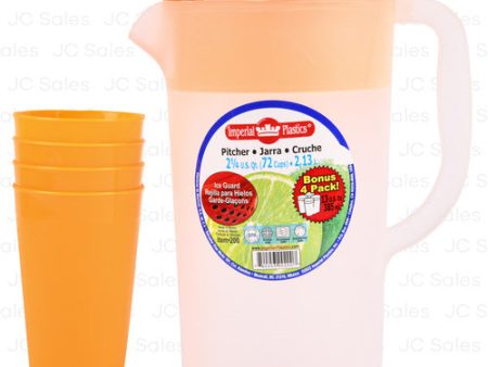 WHOLESALE PITCHER 2.25QT W 4 TUMBLERS & ASST CLRS SOLD BY CASE Discount