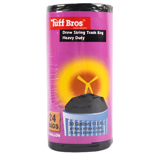 NEW WHOLESALE TUFF BROS TRASH BAG 30 GAL. 24CT W DRAW STRING HVY DUTY SOLD BY CASE Supply