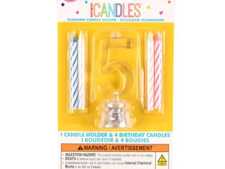 WHOLESALE UNIQUE #5 FLASHING LED BIRTHDAY CANDLE WITH HOLDER SOLD BY CASE Sale