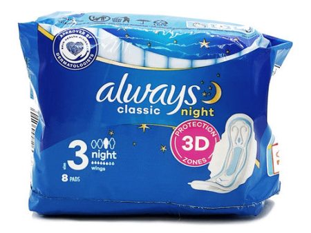 WHOLESALE ALWAYS CLASSIC MAXI PAD W WINGS NIGHT 8 CT SOLD BY CASE Online Sale