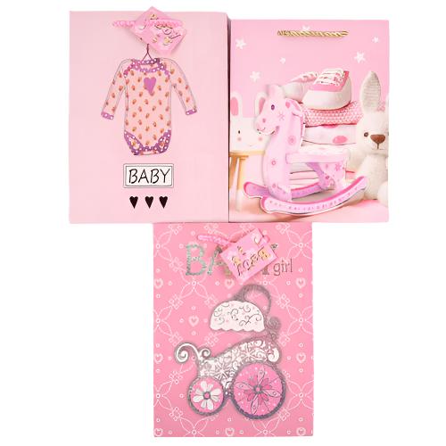 WHOLESALE GIFT BAG SMALL BABY SHOWER ASSORTED DESIGNS PINK SOLD BY CASE Online now