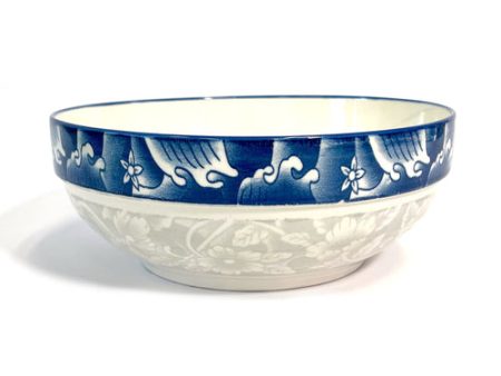 WHOLESALE CERAMIC LARGE BOWL BLUE W  FLORAL DESIGN SOLD BY CASE Hot on Sale