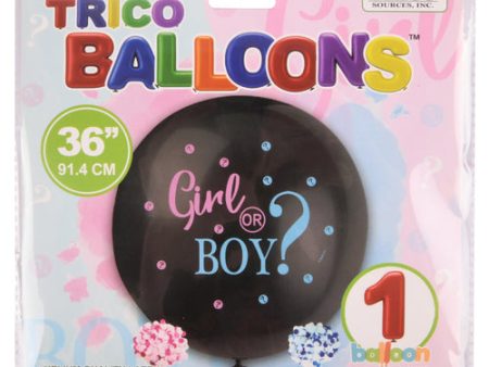 NEW WHOLESALE TRICO 36 GIRL OR BOY CONFETTI LATEX BALLOON BLACK W  PINK & BLUE LETTERS SOLD BY CASE Hot on Sale