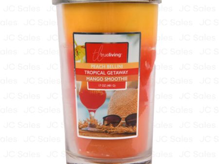 WHOLESALE JAR CANDLE TRUE LIVING PEACH BELLINI, TROPICAL GETAWAY & MANGO SMOOTHIE 17 OZ SOLD BY CASE For Cheap