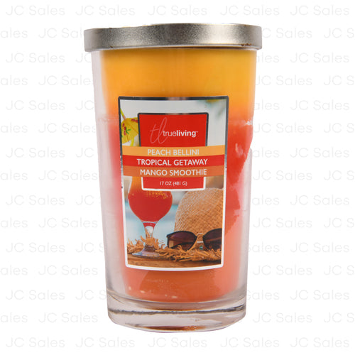 WHOLESALE JAR CANDLE TRUE LIVING PEACH BELLINI, TROPICAL GETAWAY & MANGO SMOOTHIE 17 OZ SOLD BY CASE For Cheap