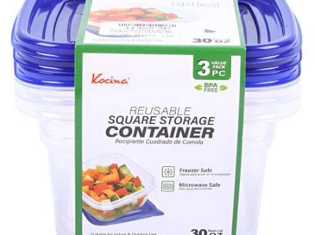 WHOLESALE KOCINA REUSABLE SQ STORAGE CONTAINER 30-OZ 3PC SOLD BY CASE Online Sale