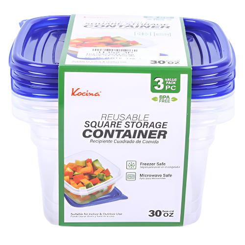 WHOLESALE KOCINA REUSABLE SQ STORAGE CONTAINER 30-OZ 3PC SOLD BY CASE Online Sale