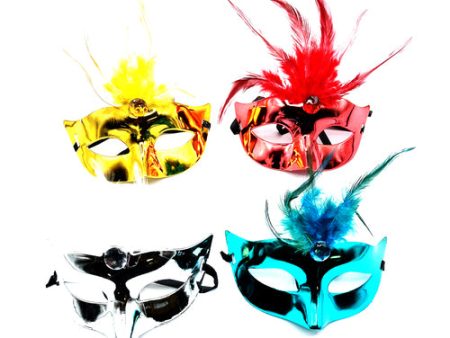 NEW WHOLESALE METAL MASQUERADE MASK W FEATHERS ASST COLORS SOLD BY CASE Supply