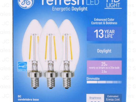 WHOLESALE GE REGRESH LED DAYLGHT BULB CANDELABRA 25WT 3PK SOLD BY CASE Discount