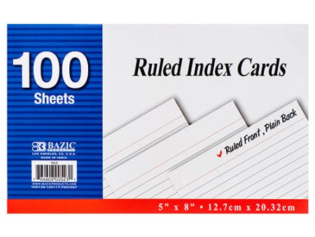 WHOLESALE BAZIC INDEX CARD RULED WHITE 5 X 8 100CT SOLD BY CASE Cheap