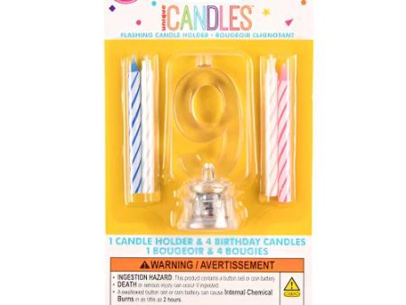 WHOLESALE UNIQUE #9 FLASHING LED BIRTHDAY CANDLE WITH HOLDER SOLD BY CASE Online Sale