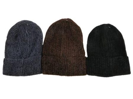 WHOLESALE HW MEN FOLDED BEANIE IMMITATION CHENILLE ASST COL SOLD BY CASE For Cheap