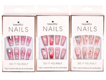 NEW WHOLESALE BEAUTIFUL FALSE NAILS W ROSES ASST 12PC SOLD BY CASE For Cheap