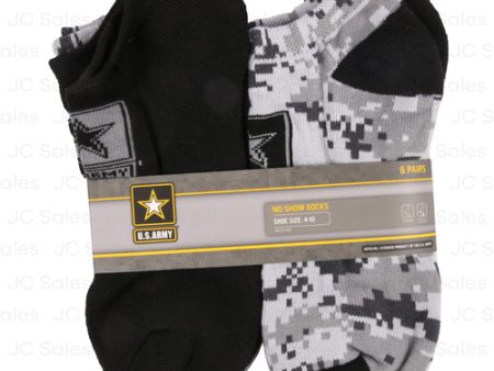 WHOLESALE NO SHOW SOCKS ARMY PRINT BLACK ASST SZ  6PK SOLD BY CASE Online