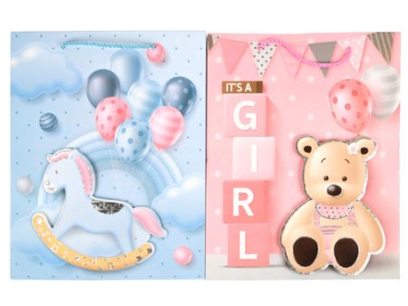 NEW WHOLESALE GIFT BAG MEDIUM BABY SHOWER 3D POP OUT ASST BOY GIRL SOLD BY CASE Fashion