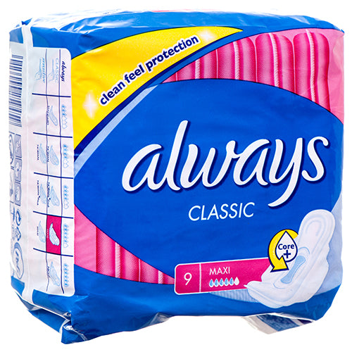 WHOLESALE ALWAYS CLASSIC MAXI PAD W WINGS 9 CT SOLD BY CASE For Discount