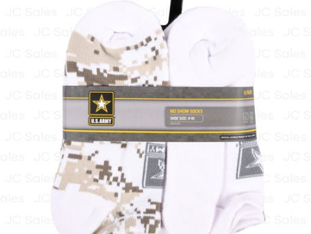 WHOLESALE NO SHOW SOCKS ARMY PRINT WHITE ASST SZ 6PK SOLD BY CASE Sale