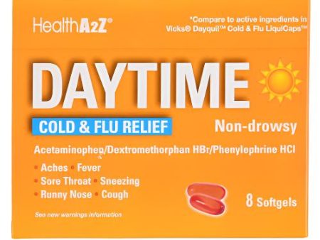 WHOLESALE HEALTHA2Z DAY TIME COLD & FLU SOFTGELS 8 CT SOLD BY CASE For Sale