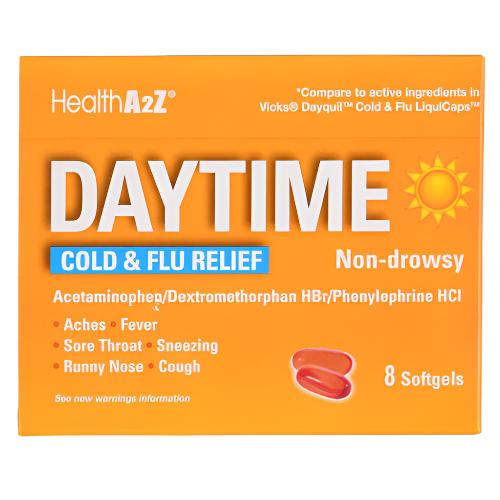 WHOLESALE HEALTHA2Z DAY TIME COLD & FLU SOFTGELS 8 CT SOLD BY CASE For Sale