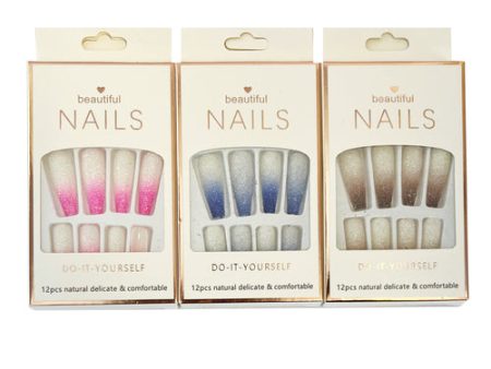 NEW WHOLESALE BEAUTIFUL FALSE NAILS SPARKLE COLORS 12PC SOLD BY CASE Online Hot Sale