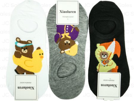 WHOLESALE NO SHOW SOCKS TEDDY BEAR  DESIGN SOLD BY CASE For Discount