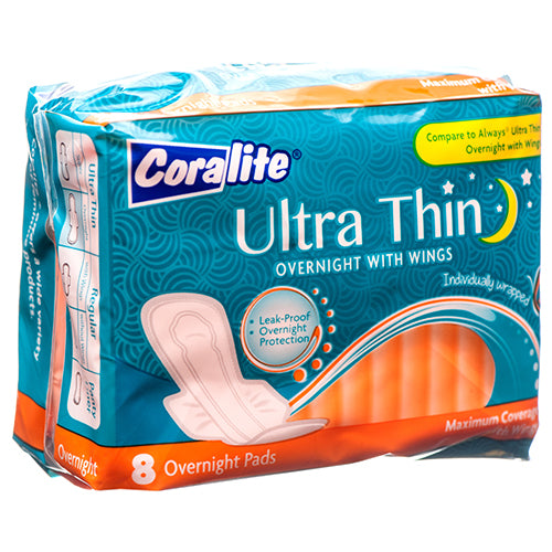 WHOLESALE CORALITE MAXI PADS ULTRA THIN OVERNIGHT 8CT SOLD BY CASE Hot on Sale