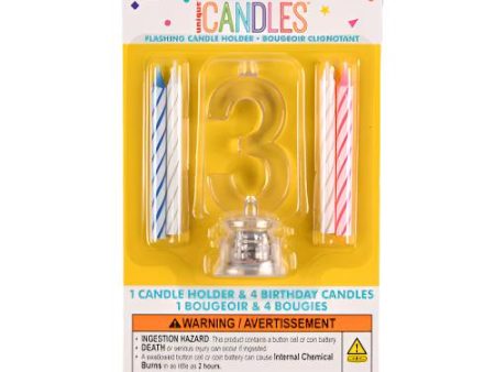 WHOLESALE UNIQUE #3 FLASHING LED BIRTHDAY CANDLE WITH HOLDER SOLD BY CASE Supply