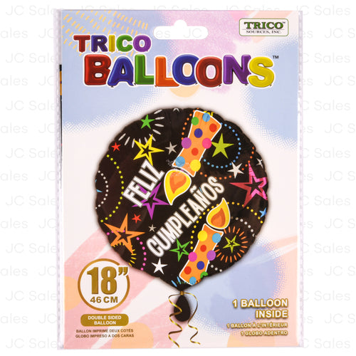 WHOLESALE TRICO 18 FELIZ CUMPLEANOS BALLOON BLACK SOLD BY CASE on Sale