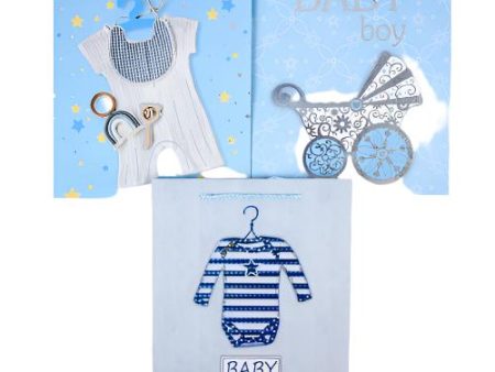 WHOLESALE GIFT BAG MEDIUM BABY SHOWER ASSORTED DESIGNS BLUE SOLD BY CASE on Sale