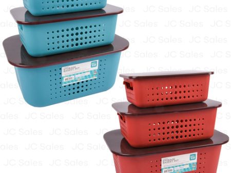 WHOLESALE STORAGE BASKET SET W LID ASST COLOR 3PC SOLD BY CASE Online