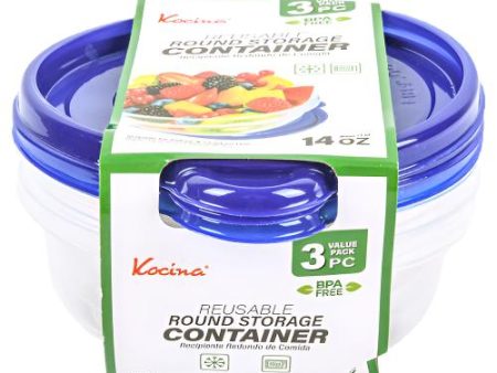 WHOLESALE KOCINA REUSABLE RND STORAGE CONTAINER 14-OZ 3PC SOLD BY CASE on Sale