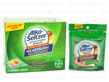 WHOLESALE ALKA-SELTZER HEARTBURN 8 CHEWABLE TABLETS SOLD BY CASE For Sale