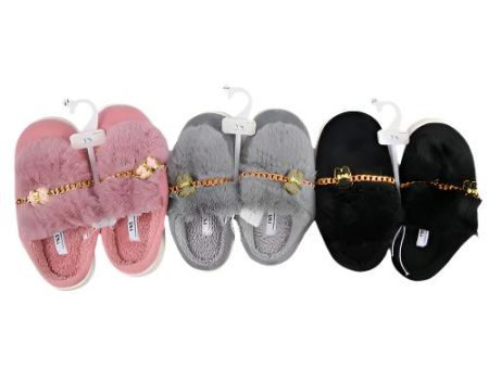 WHOLESALE HW WOMEN INDOOR FUR SLIPPERS W GOLD CHARM SZ 5-10 SOLD BY CASE Online Sale