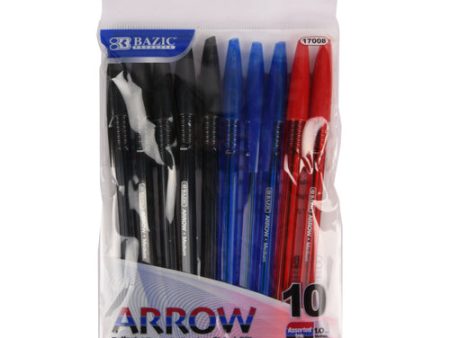 NEW WHOLESALE BAZIC ARROW BALLPOINT PEN 10 CT ASST COLORS SOLD BY CASE Supply