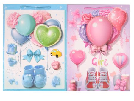 NEW WHOLESALE GIFT BAG BABYSHOWER LARGE ASST BLUE PINK SOLD BY CASE Hot on Sale