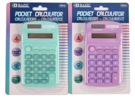 NEW WHOLESALE BAZIC 8-DIGIT DUAL POWER POCKET SIZE CALCULATOR PASTEL COLORS SOLD BY CASE Online Hot Sale