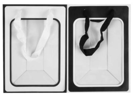 NEW WHOLESALE GIFT BAG SMALL BLACK & WHITE W  CLEAR WINDOW SOLD BY CASE Fashion