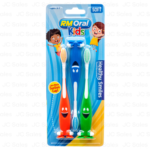 WHOLESALE RM ORAL KIDS TOOTHBRUSHES W SUCTION CUP 3 PK SOLD BY CASE For Discount