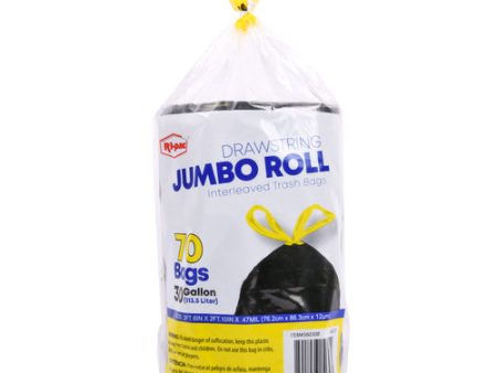 NEW WHOLESALE JUMBO DRAWSTRING GARBAGE ROLL 30GAL 70CT. BLACK SOLD BY CASE on Sale