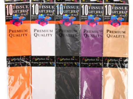 NEW WHOLESALE TISSUE GIFT WRAP 10 SHEETS 20x 26 TOTAL 36 SF ASST COLORS SOLD BY CASE on Sale