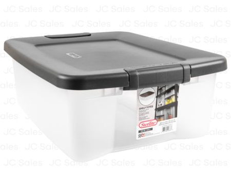 WHOLESALE STERILITE 25QT SHELF TOTES FLAT GRAY LID W  CLEAR BASE SOLD BY CASE Cheap