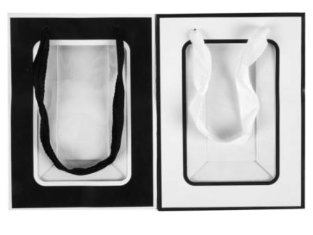 NEW WHOLESALE GIFT BAG X-SMALL BLACK & WHITE W  CLEAR WINDOW SOLD BY CASE Sale