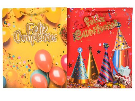 WHOLESALE GIFT BAG MEDIUM 3-D FELIZ CUMPLEANOS ASST COLORS & DESIGN SOLD BY CASE Online