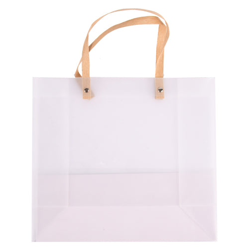 NEW WHOLESALE GIFT BAG MEDIUM CLEAR W  BROWN HANDLE SOLD BY CASE For Cheap