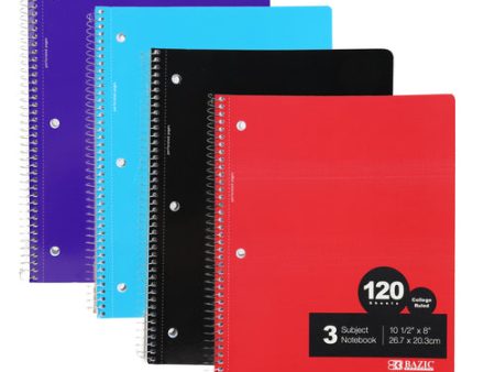 WHOLESALE BAZIC NOTEBOOK 120 CT 3 SUBJECT COLLEGE RULE SOLD BY CASE Cheap